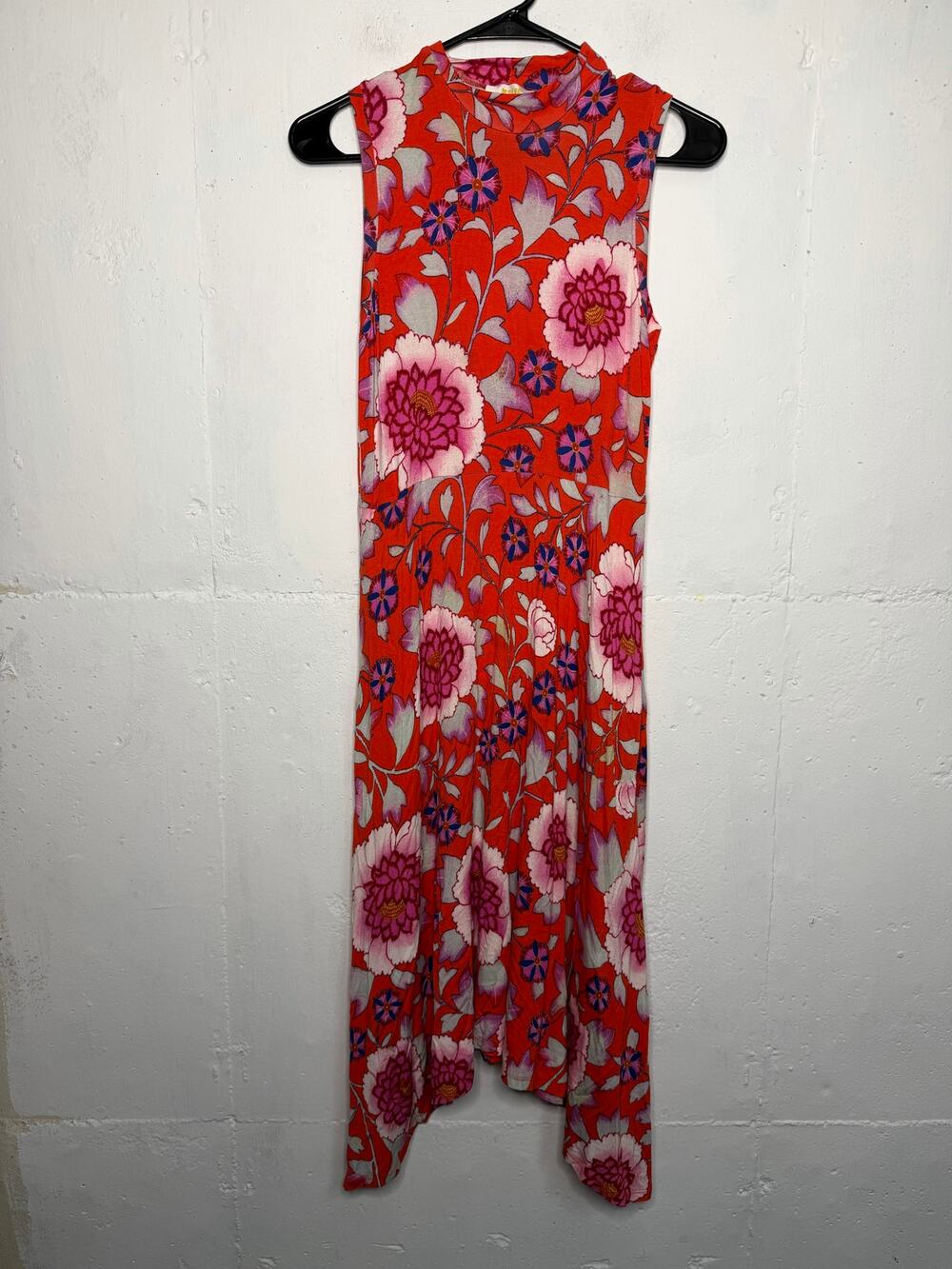 Maeve for Anthropologie red floral sleeveless mock neck midi dress Size Small
